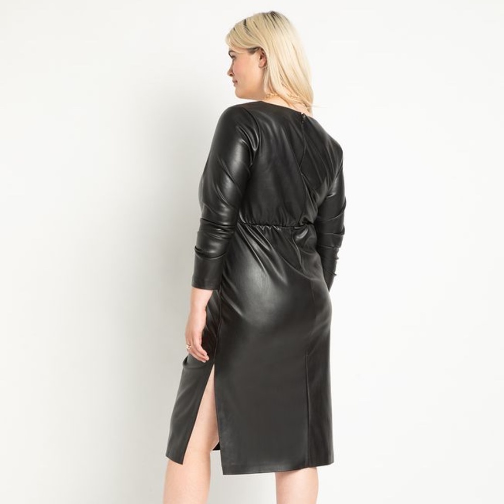 NWT Eloquii Faux Leather Dress With High Slit Size 18 - Picture 2 of 16